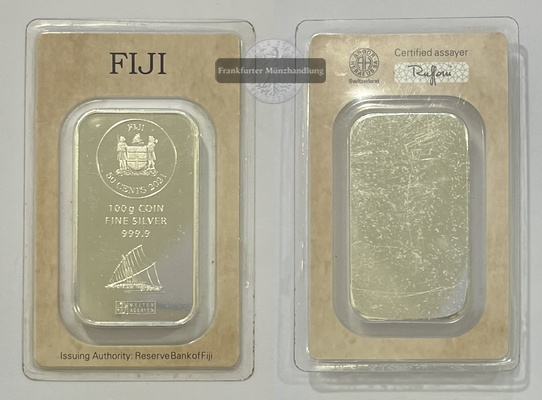  Fiji 50 Cents 2021 Münzbarren 100g  FM-Frankfurt  Feinsilber: 100g   