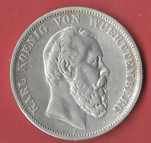  5 Mark Wuerttemberg 1876 Koblenzer Muenzen Studio Münzankauf Koblenz Frank Maurer AL595   