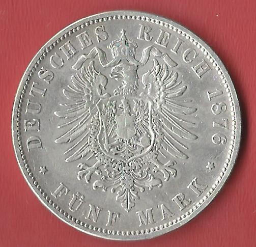  5 Mark Wuerttemberg 1876 Koblenzer Muenzen Studio Münzankauf Koblenz Frank Maurer AL595   