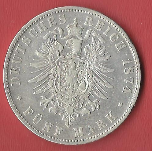  5 Mark Bayern 1874 D Koblenzer Muenzen Studio Münzankauf Koblenz Frank Maurer AL596   