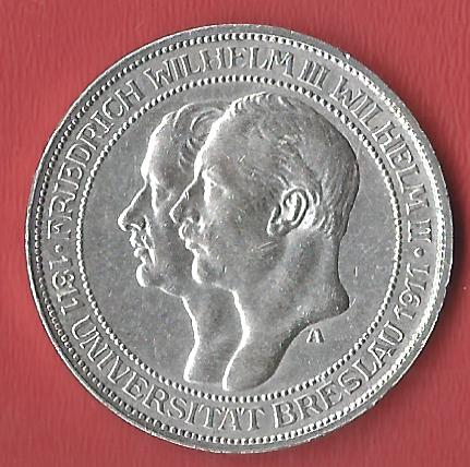  3 Mark Uni Breslau 1911 Koblenzer Muenzen Studio Münzankauf Koblenz Frank Maurer AL598   