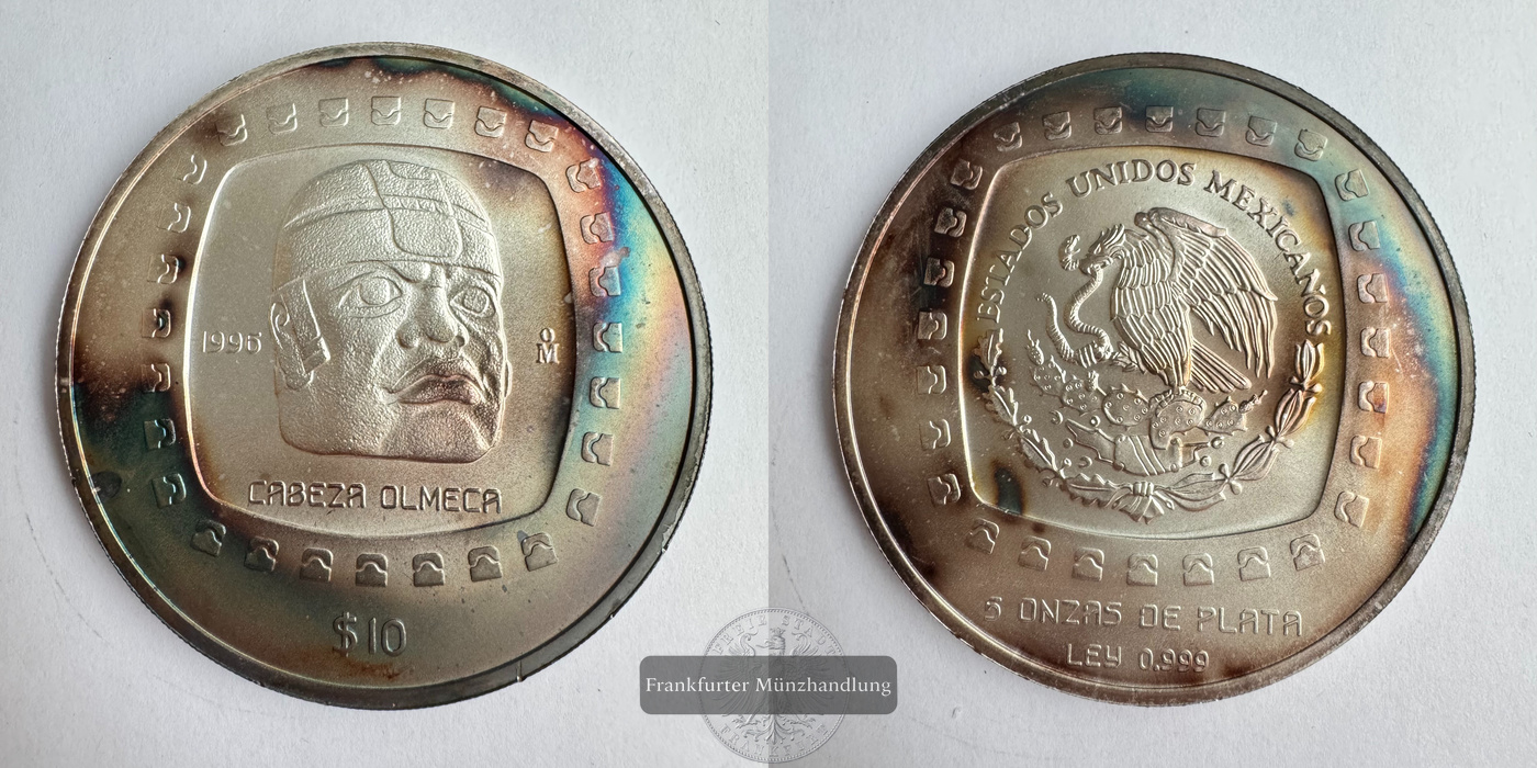  Mexiko / 10 Pesos Cabeza Olmeca 5oz 1996 (1996-1998) FM-Frankfurt KM#599 Feinsilber: 155,5g   