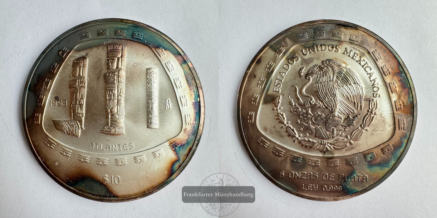  Mexiko / 10 Pesos Atlantes 5 oz 1998 FM-Frankfurt KM#634 Feinsilber: 155,5g   