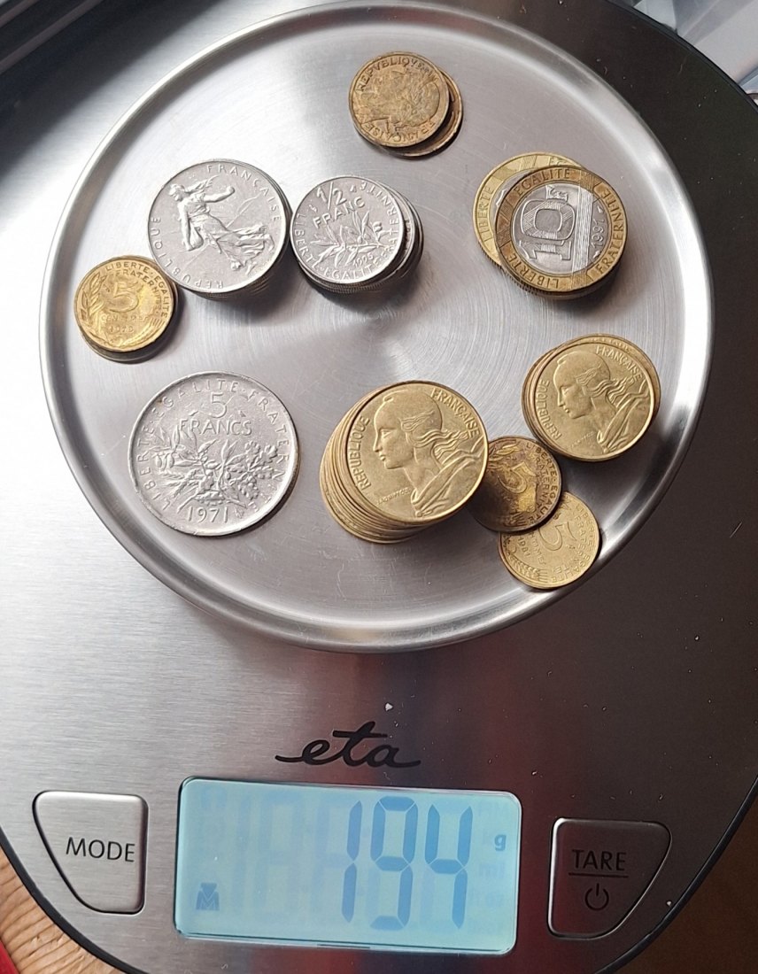  Frankreich 5 Centimes bis 10 Francs 1930er bis 1990er Lot 2 (5 France 1971) Gewicht:194g   