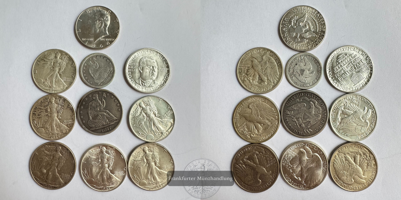  Lot: USA / 9x div. Half Dollar & 1x Quarter Dollar FM-Frankfurt Feinsilber: 106,85g   