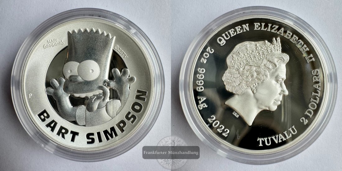  Tuvalu / 2 Dollars Elizabeth II (Bart Simpson) 2022 FM-Frankfurt Feinsilber: 62,2g   