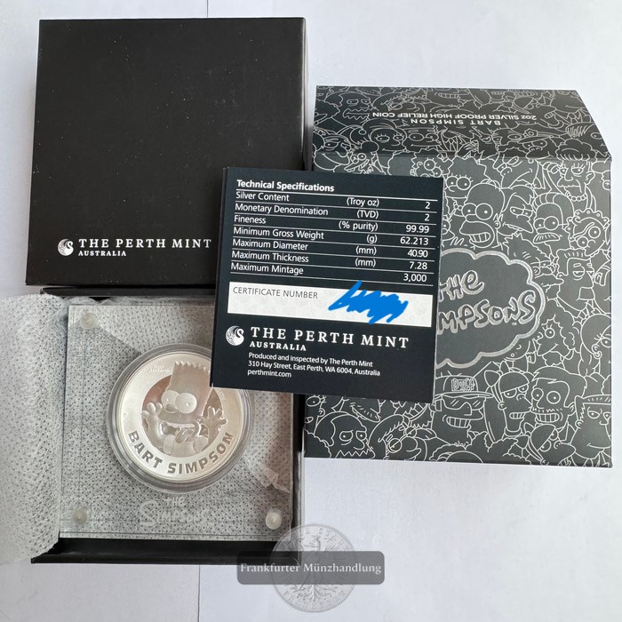  Tuvalu / 2 Dollars Elizabeth II (Bart Simpson) 2022 FM-Frankfurt Feinsilber: 62,2g   