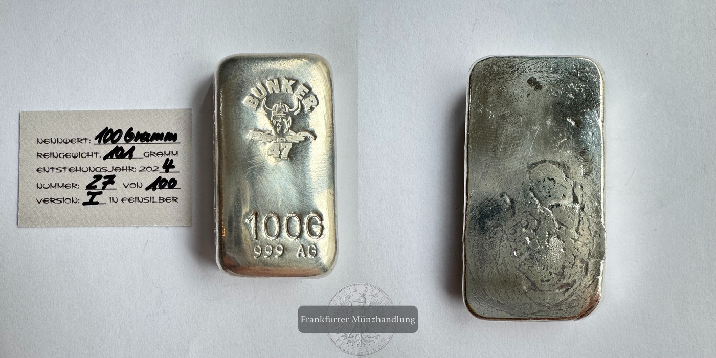 Deutschland / Bunker 47 100g Silberbarren 2024 FM-Frankfurt Feinsilber: 101g   