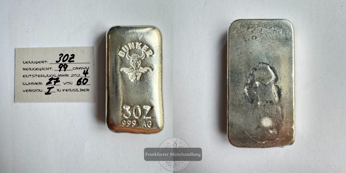  Deutschland / Bunker 47 3oz Silberbarren 2024 FM-Frankfurt Feinsilber: 99g   