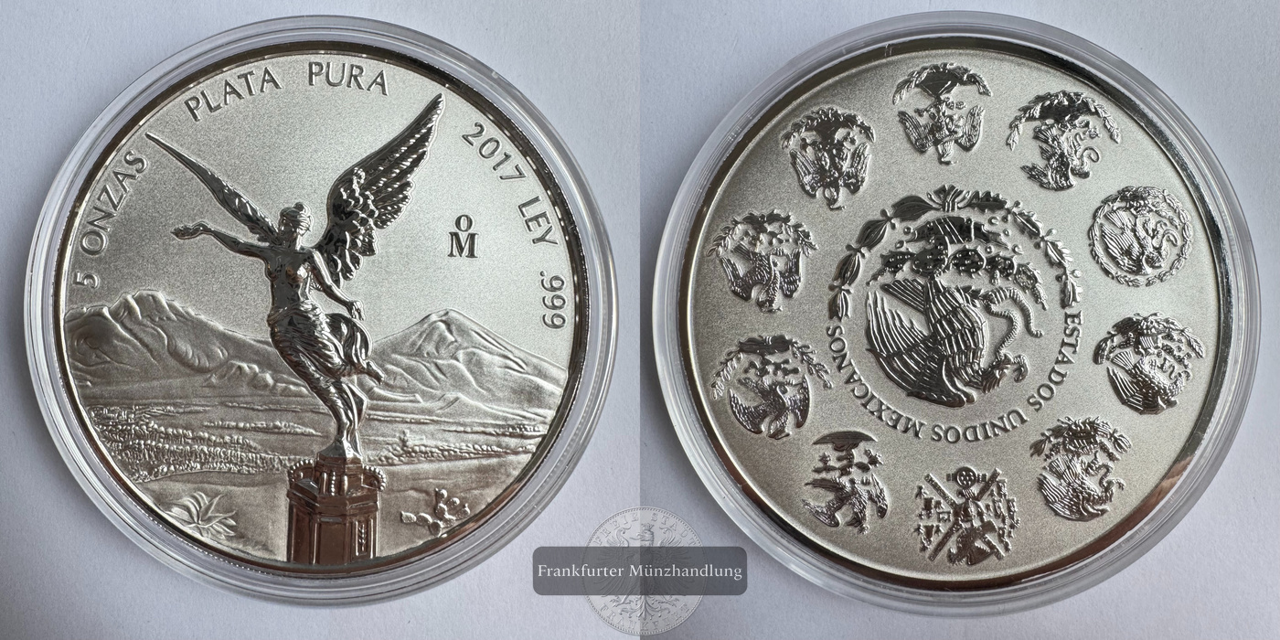  Mexiko / 5 Onzas Libertad 2017 (1996-2024) FM-Frankfurt KM#615 Feinsilber: 155,5g   