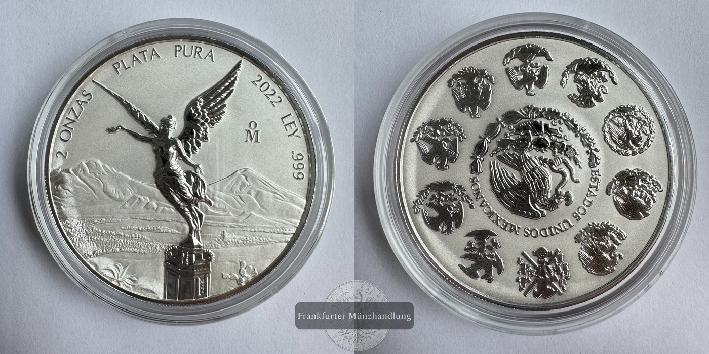  Mexiko / 2 Onzas Libertad 2022 (1996-2025) FM-Frankfurt KM#614 Feinsilber: 62,2g   
