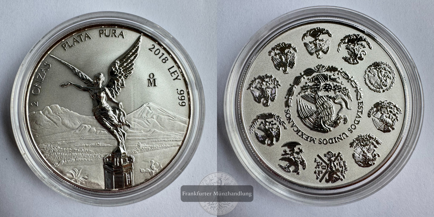  Mexiko / 2 Onzas Libertad 2018 (1996-2025) FM-Frankfurt KM#614 Feinsilber: 62,2g   
