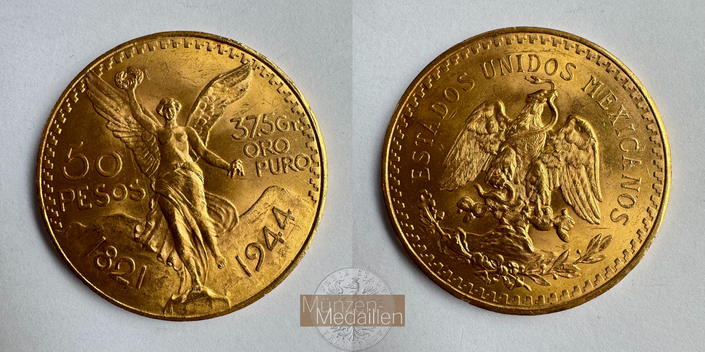  Mexiko 50 Pesos Centenario 1944 (1921-1947) MM-Frankfurt Feingold: 37.44g   