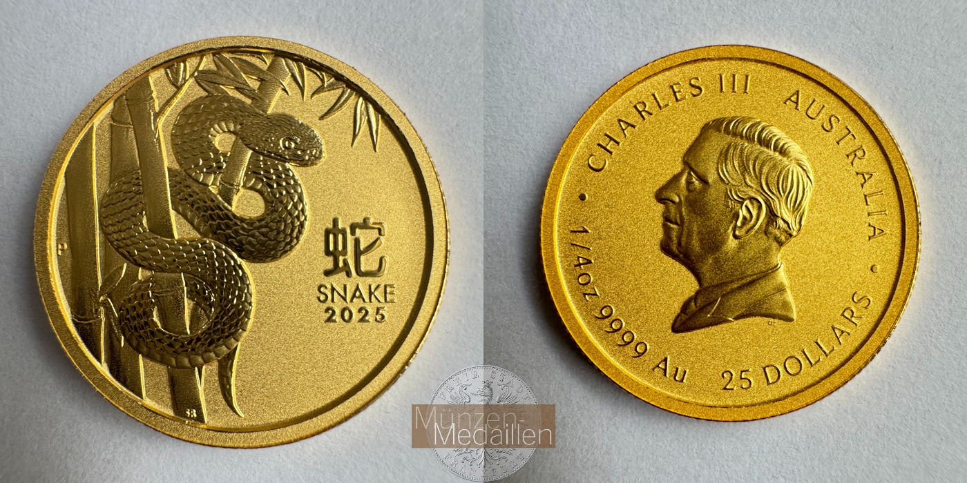  Australien 25 Dollars Year of the Snake 2025 (Charles III) MM-Frankfurt Feingold: 7,777g   