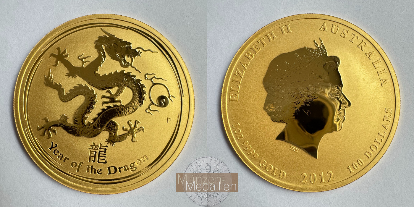  Australien 100 Dollars Year of the Dragon 2012 (Elizabeth II) MM-Frankfurt Feingold: 31,1g   