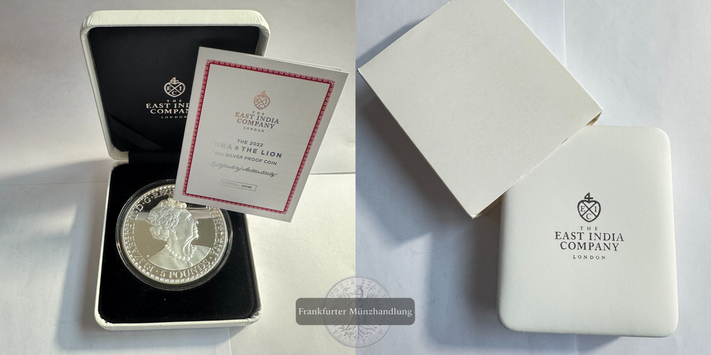  St. Helena 5 Pounds 2022 Una and the Lion FM-Frankfurt Feinsilber: 155,85g   