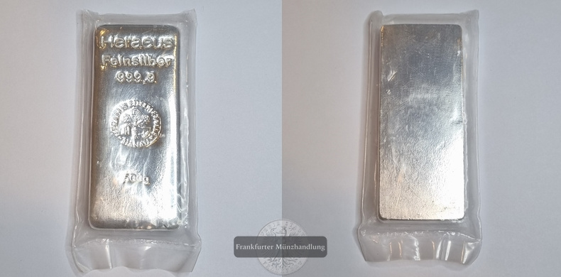  Deutschland Heraeus Edelmetalle Silberbarren 500g  FM-Frankfurt   Feinsilber: 500g   