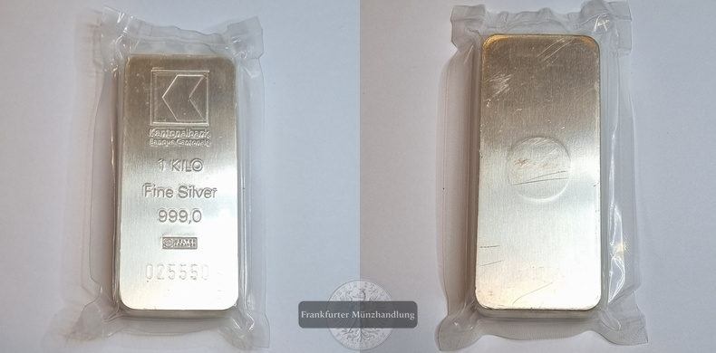  Schweiz Silberbarren 1000g Kantonalbank FM-Frankfurt Feinsilber: 999g   