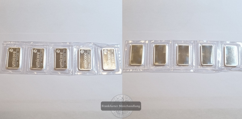  Schweiz Umicore 1 Unze Silberbarren (5 Stück)  FM-Frankfurt Feinsilber: 155,35g   