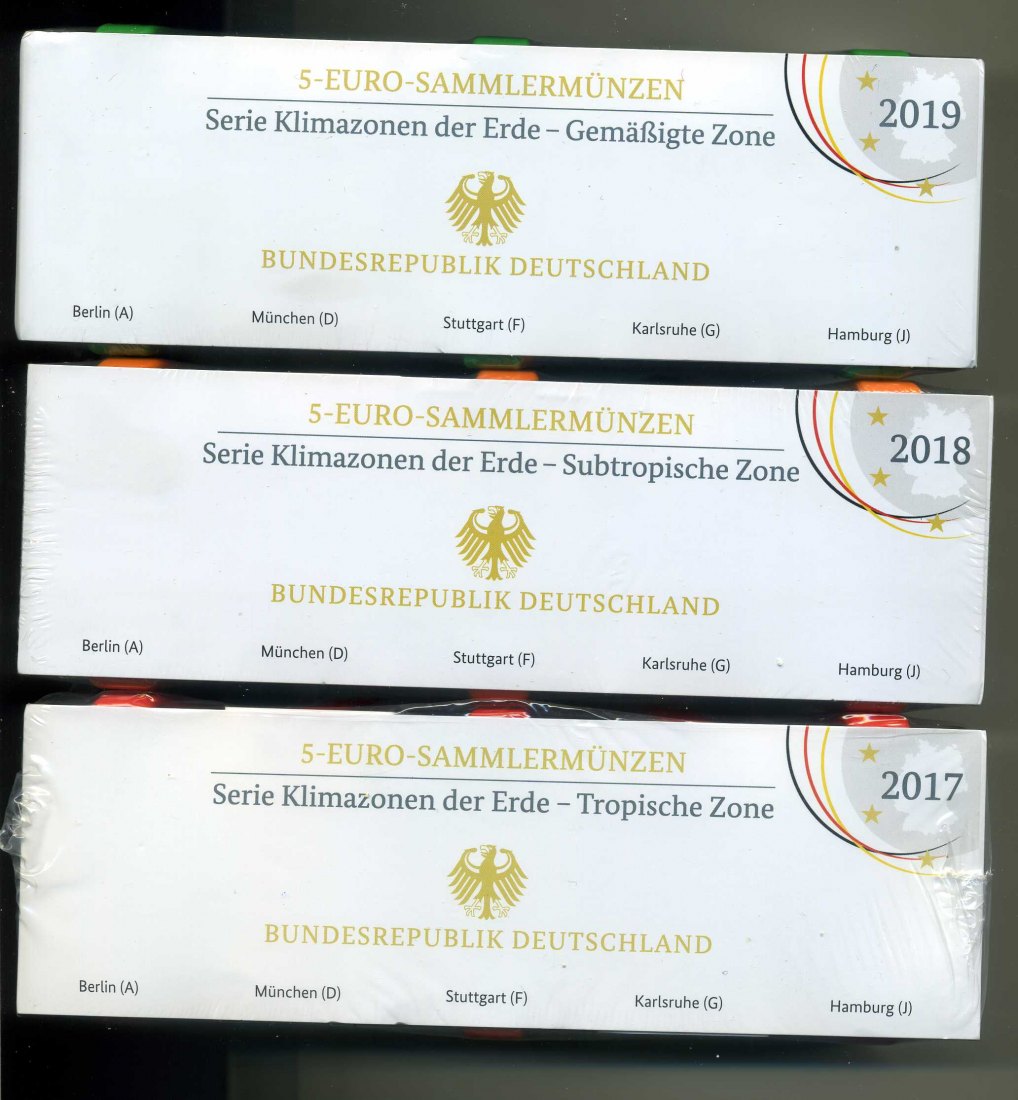  25 x 5 Euro PP Klimazonen der Erde 2017 - 2021 komplett A,D,F,G+J Original verpackt   