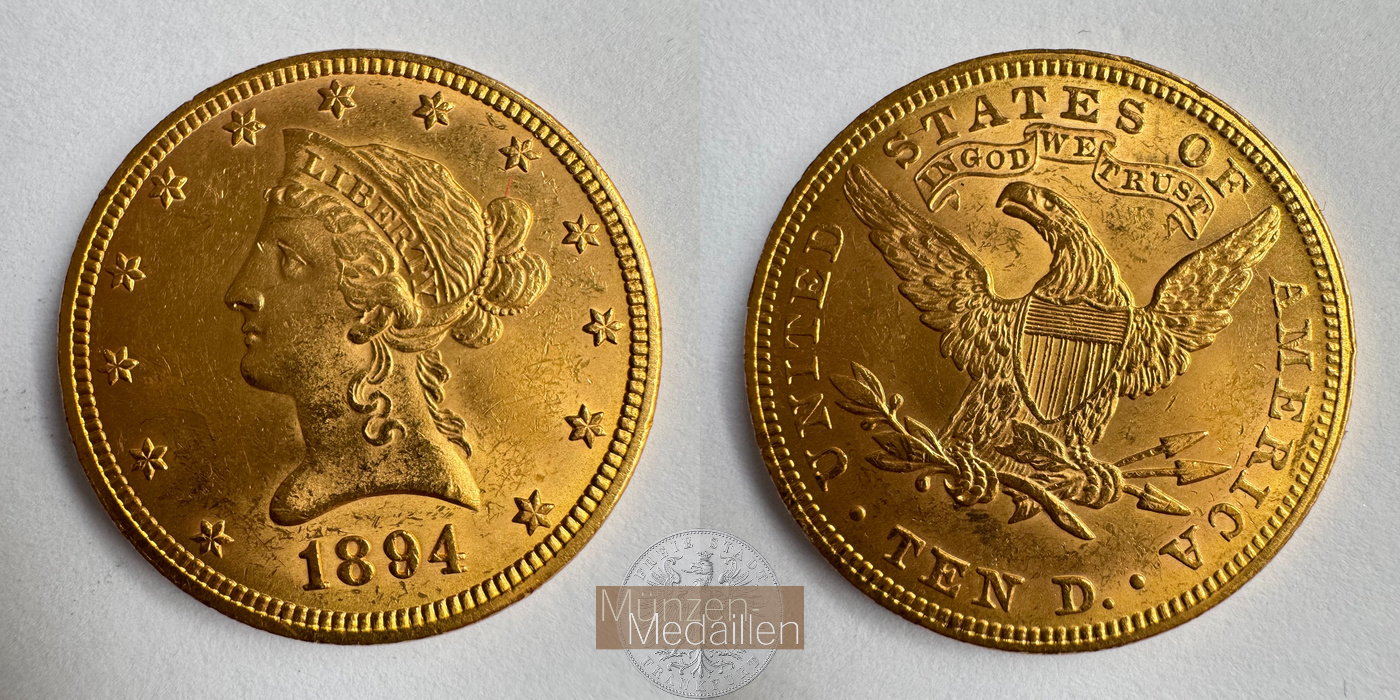  USA 10 Dollars (Coronet Head) 1894 (1866-1907) MM-Frankfurt KM#102 Feingold: 15,05g   