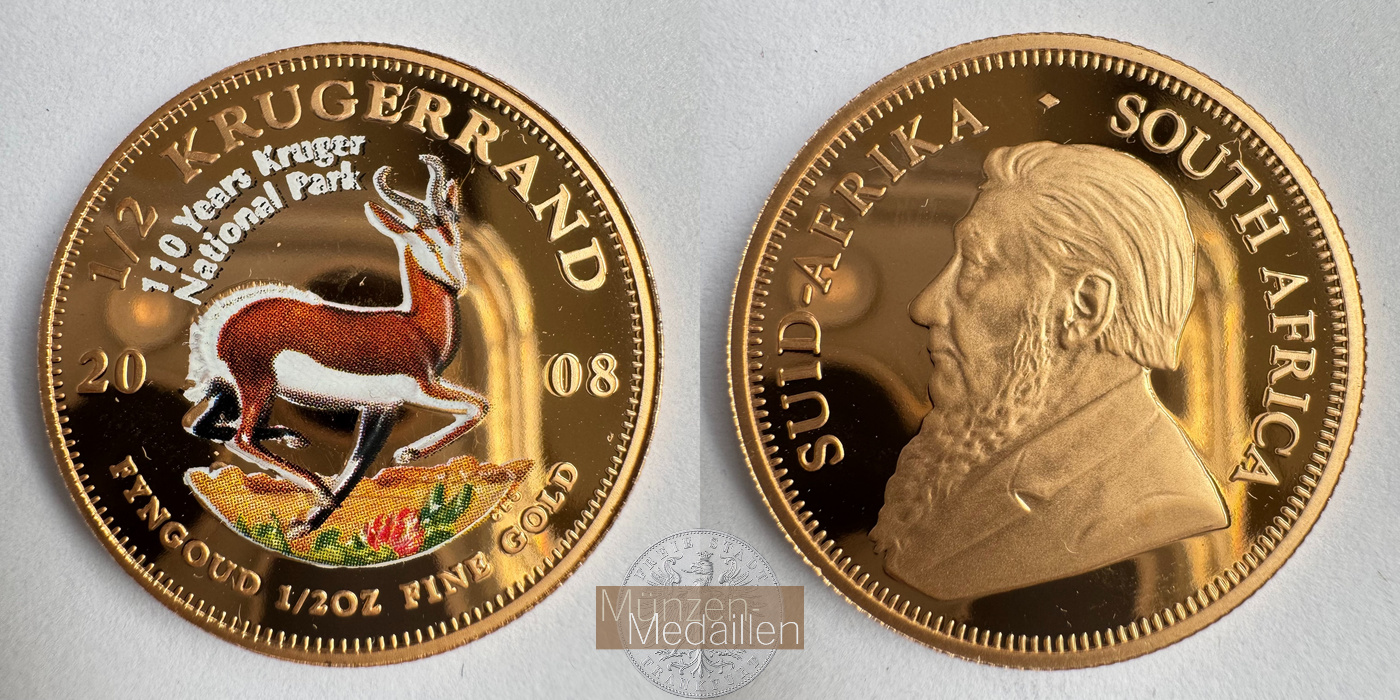 Südafrika 1/2 Ounce Krugerrand 2008 Colored Proof MM-Frankfurt Feingold: 15,56g