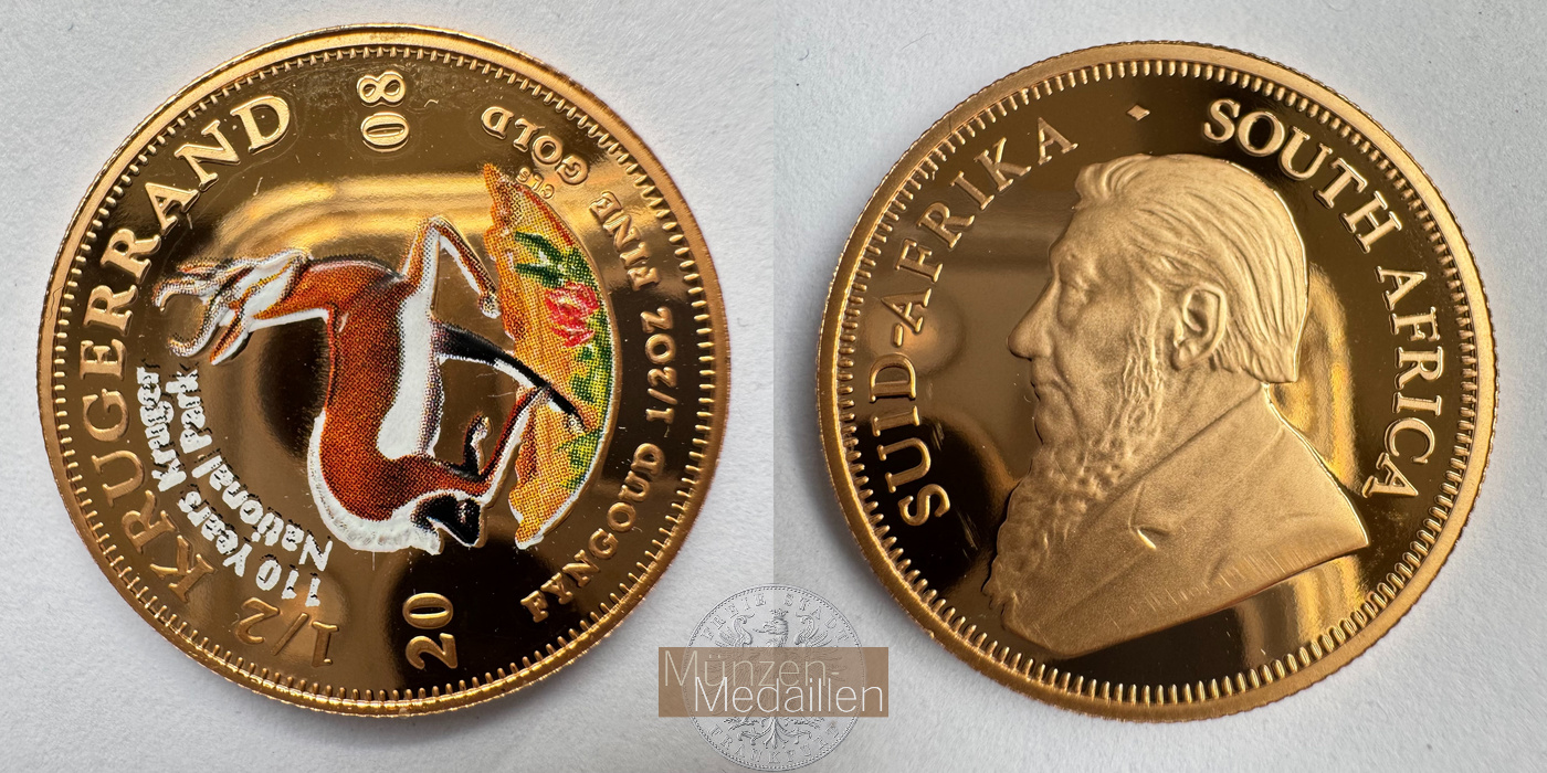  Südafrika 1/2 Ounce Krugerrand 2008 Colored Proof MM-Frankfurt Feingold: 15,56g   