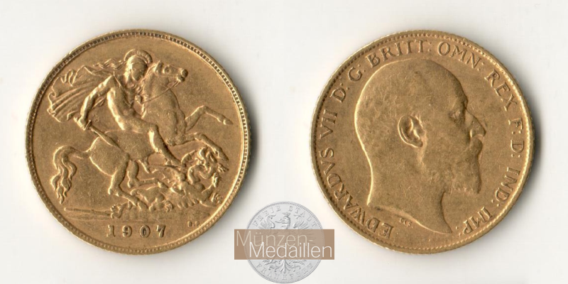Grossbritannien, Edward VII. MM-Frankfurt Feingold: 3,66g 1/2 Sovereign 1907 