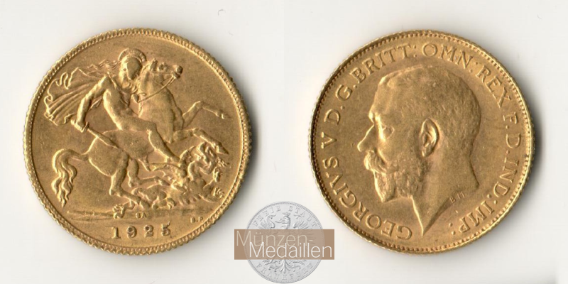 Grossbritannien  1/2 Sovereign MM-Frankfurt Feingold: 3,66g Georg V. 1910-1936 1925 
