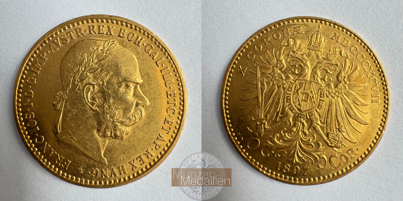  Österreich 10 Corona Francis Joseph I 1897 (1896-1906) MM-Frankfurt Feingold: 3,05g   