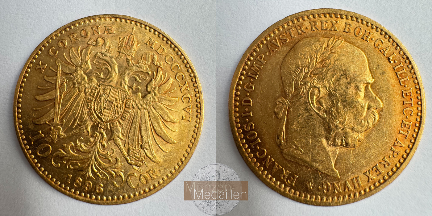  Österreich 10 Corona Francis Joseph I 1896 (1896-1906) MM-Frankfurt Feingold: 3,05g   