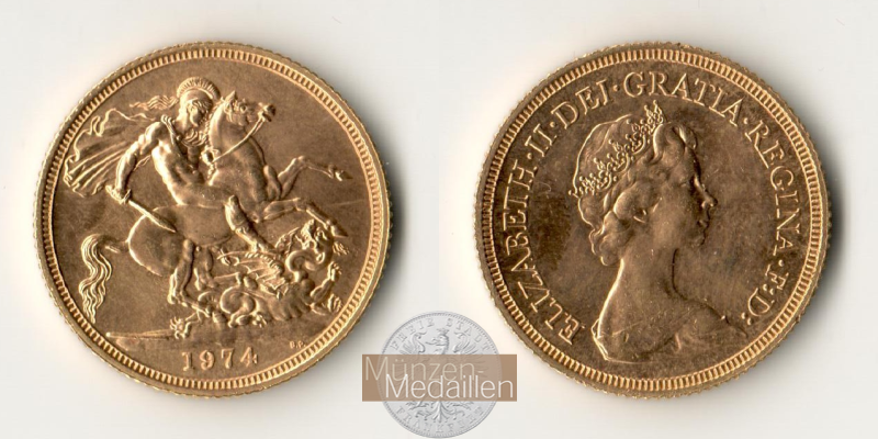 Grossbritannien  Sovereign MM-Frankfurt Feingold: 7,32g Elisabeth II. 1974 