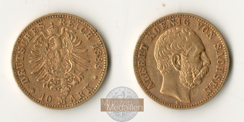 Sachsen, Kaiserreich  10 Mark  1888 E MM-Frankfurt Feingold: 3,58g Albert 1873-1902  