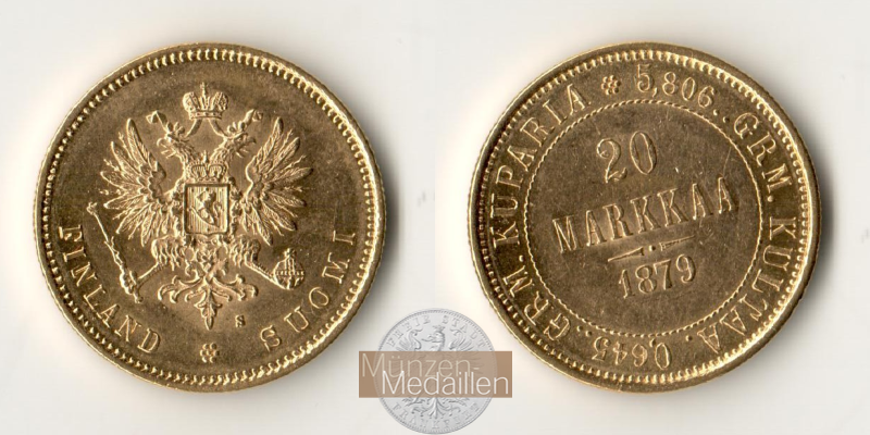 Finnland  20 Markkaa  1879 MM-Frankfurt Feingold: 5,81g   