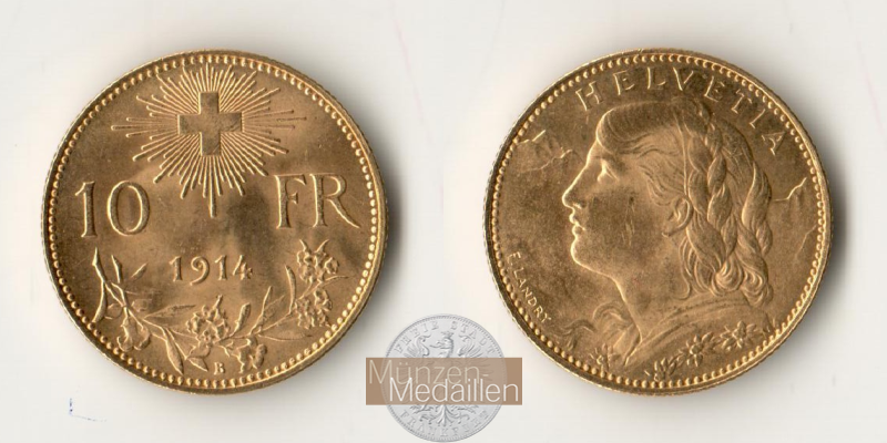 Schweiz MM-Frankfurt Feingold: 2,90g 10 sFR 1914 B 
