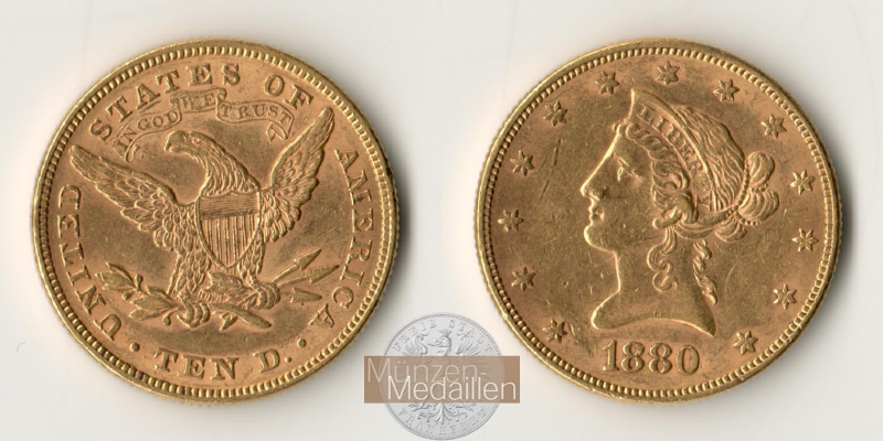USA 10 Dollar MM-Frankfurt Feingold: 15,05g Liberty Head 1880 