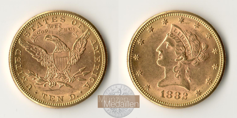 USA 10 Dollar MM-Frankfurt Feingold: 15,05g Eagle Liberty Head 1882 
