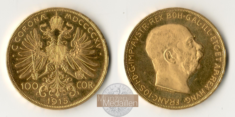 Österreich  100 Kronen MM-Frankfurt   Feingold: 30,49g Franz Joseph I. 1915 