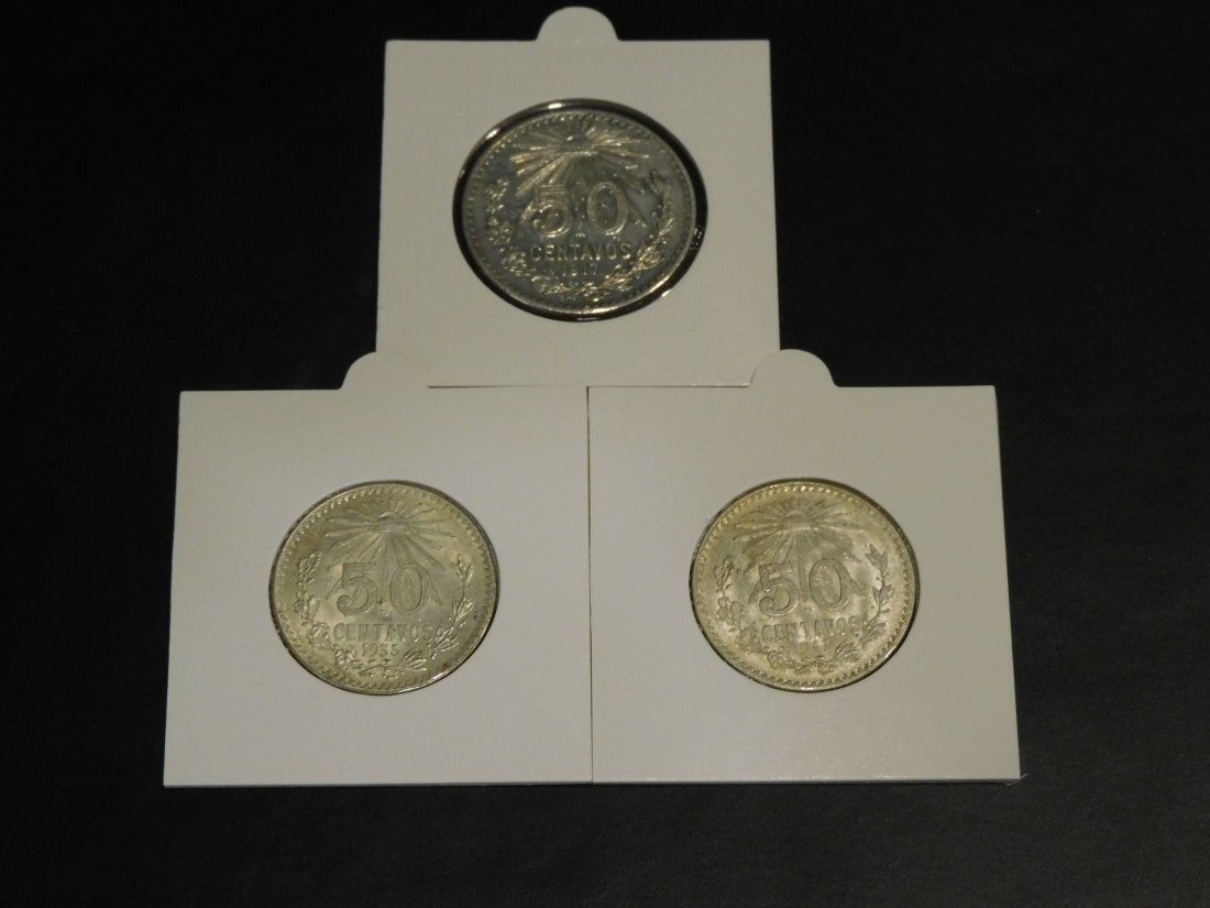  MEXICO 3X 50 CENTAVOS 1917-1935-1943.GRADE-PLEASE SEE PHOTOS.   