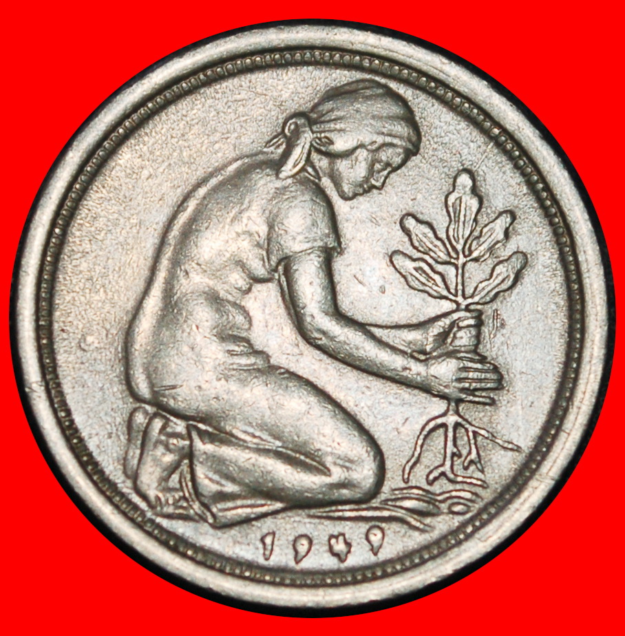  Ⰶ NOT COMMUNIST TYPE (1949-2001): GERMANY★50 PFENNIGS 1949G DISCOVERY! BADEN★LOW START ★ NO RESERVE!   
