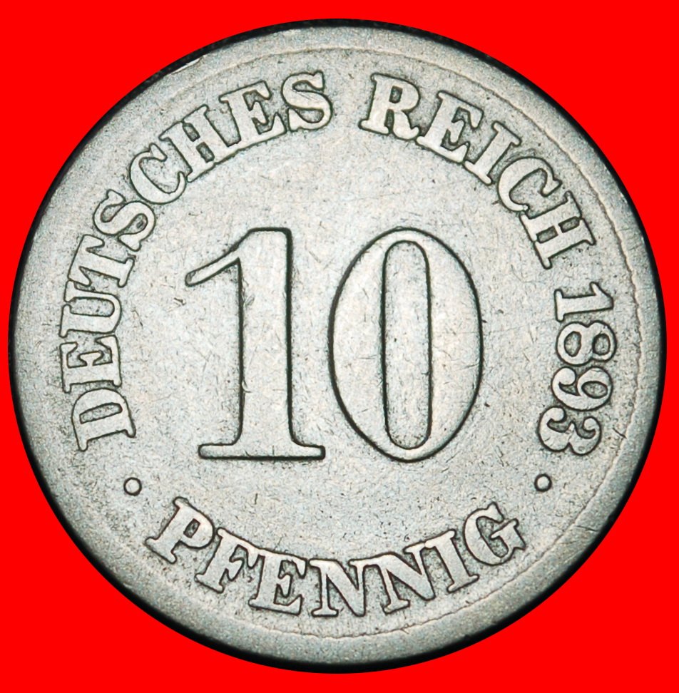  Ⰶ EAGLE (1890-1916): GERMANY★10 PFENNIGS 1893J HAMBURG! WILLIAM II 1888-1918★LOW START ★ NO RESERVE!   