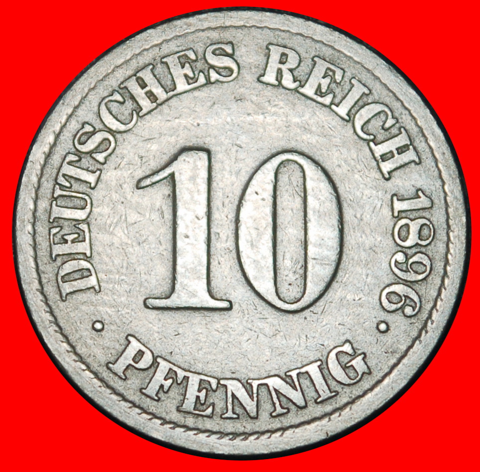  Ⰶ EAGLE (1890-1916): GERMANY★10 PFENNIGS 1896J HAMBURG! WILLIAM II 1888-1918★LOW START ★ NO RESERVE!   