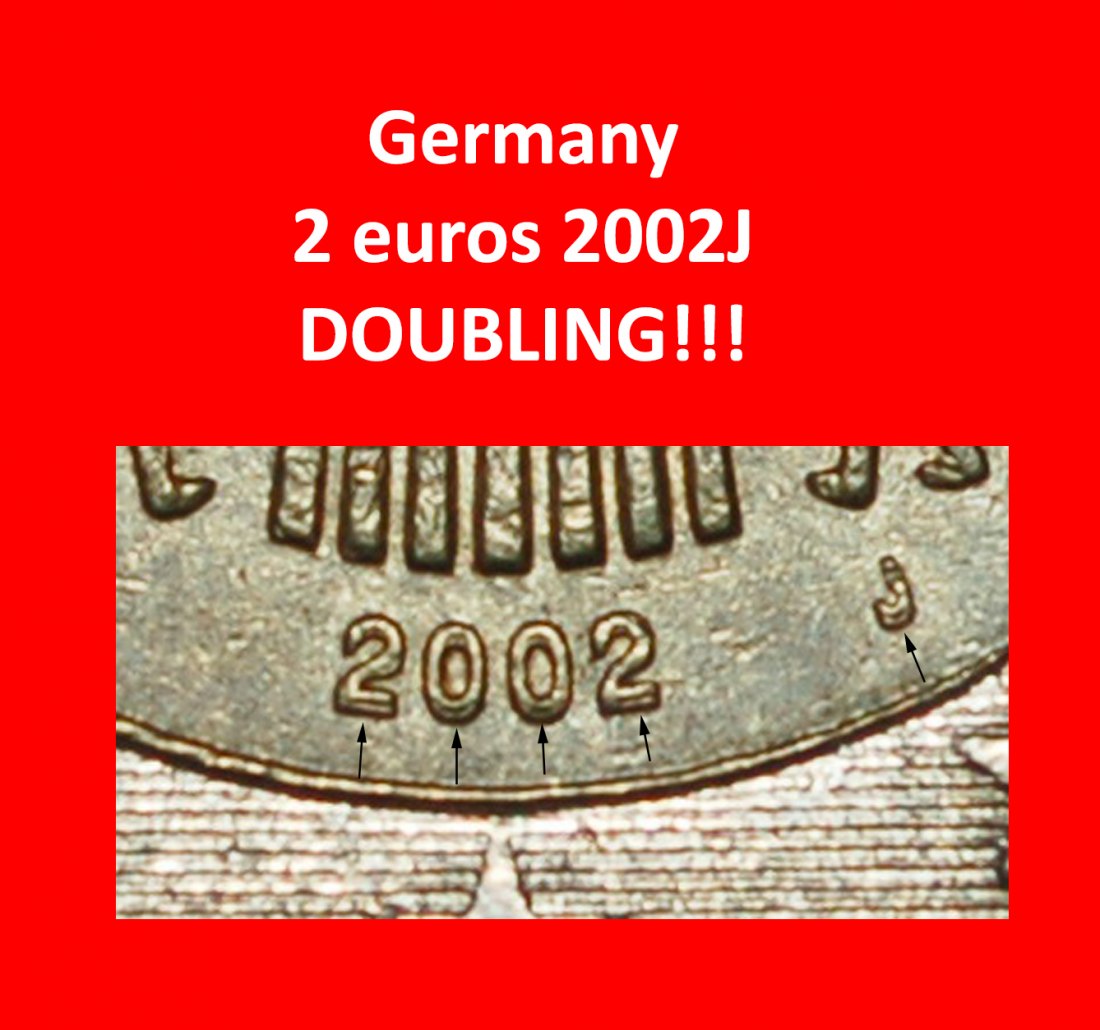  Ⰶ PHALLIC TYPE (2002-2006): GERMANY★ 2 EUROS 2002J HAMBURG DOUBLE DATE EAGLE★LOW START ★ NO RESERVE!   