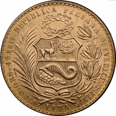  1965 Peru 100 Soles de Oro Gold Coin – Seated Liberty, NGC MS65   