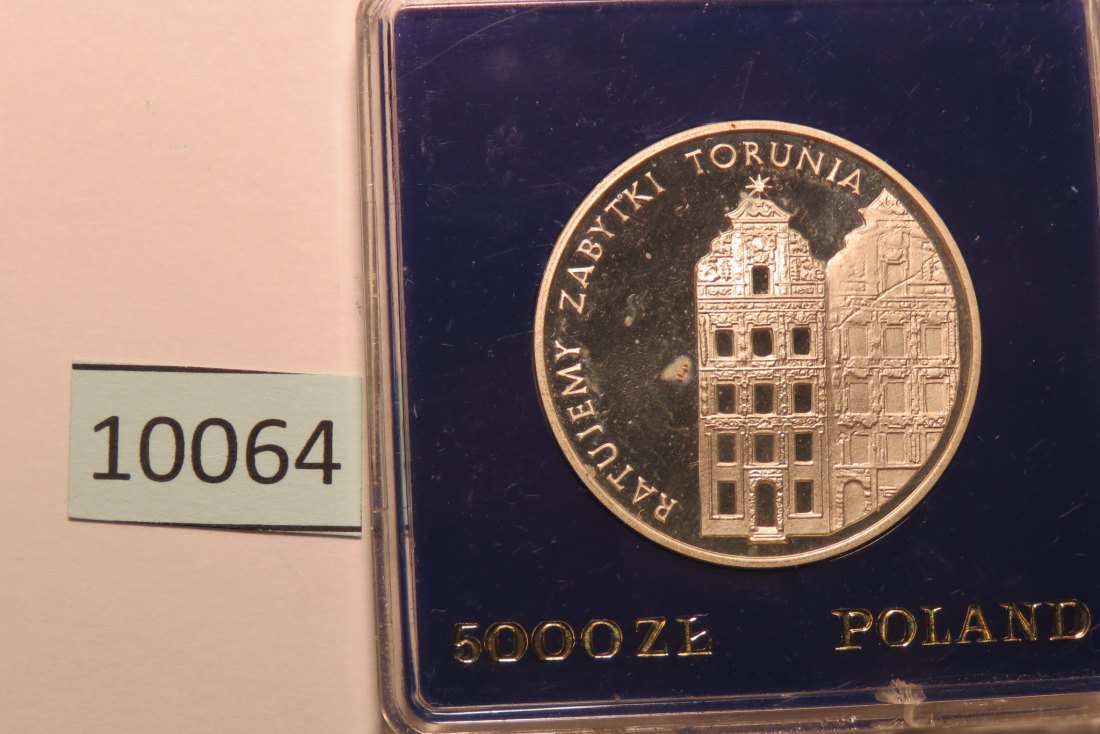  10064 Polen 1989 - 5.000 zt - Rathaus Thorn - 16,5 g SILBER 0.750   