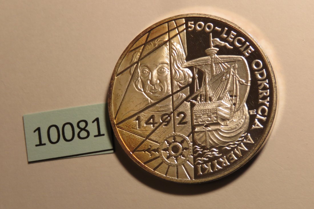 10081 Polen 1992 - 200.000 zt - 500 Jahre Amerika - 31,1 g SILBER 0.999   