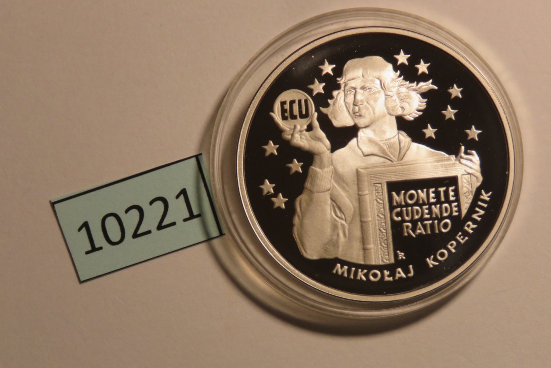  10221 Polen 1995 - 20 zt - Kopernikus und ECU - 28,2 g SILBER 0.925   