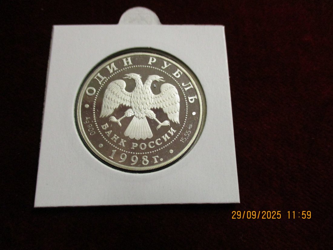  Russland 1 Rubel 1998 Tiere Laptewsee-Walroß 900er Silber 15,55 Gramm   