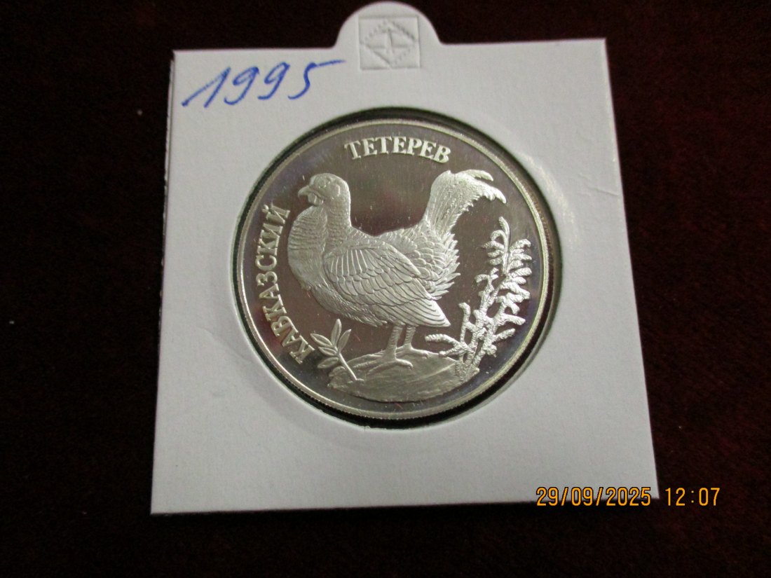  Russland 1 Rubel 1995 Kaukasusbirkhuhn 900er Silber 15,55 Gramm   