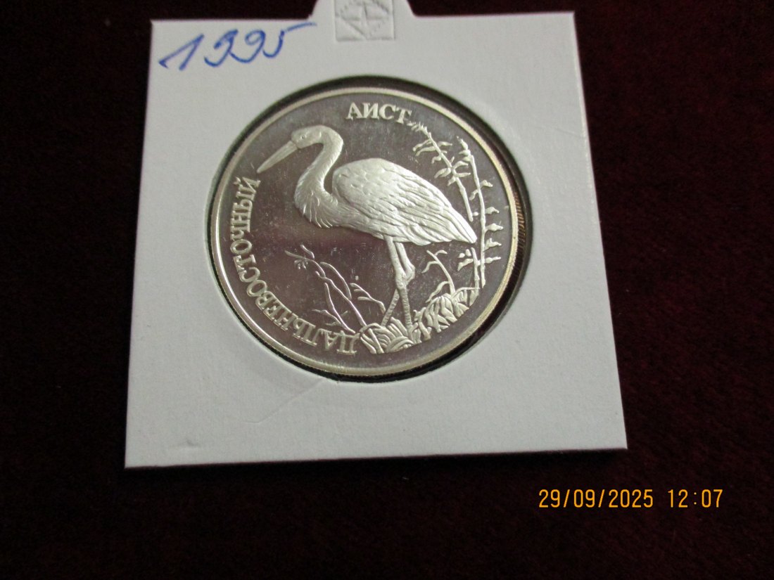  Russland 1 Rubel 1995 Schwarzschnabelstorch 900er Silber 15,55 Gramm   